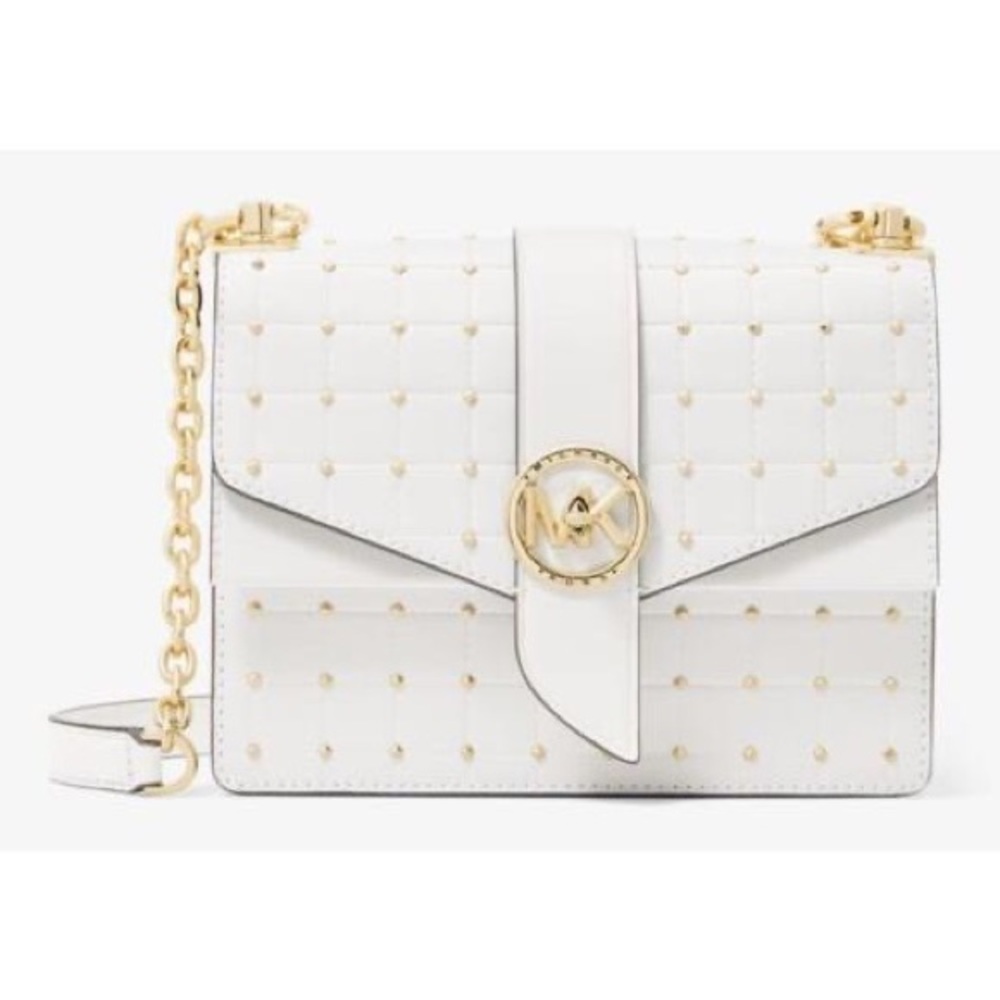 420- Michael Kors NWT Greenwich Small Studded Quilted Faux Leather Crossbody Bag